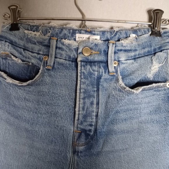 Good American Women's Button Fly Skinny Leg Split Hem Distress Waist Jeans 0/25 - Picture 7 of 9